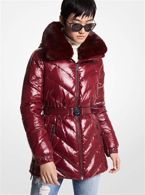 michael kors faux fur trim quilted puffer coat|michael kors quilted fur coat.